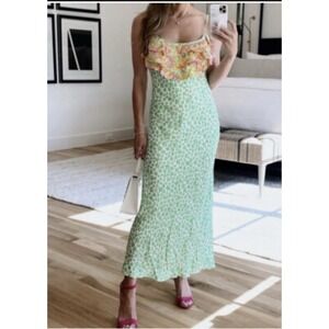 RIXO for Target Green - Size XL PLUS Green Leopard Sleeveless‎ Ruffle Slip Dress